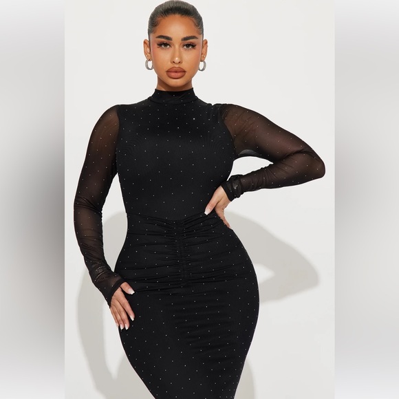 All That Glimmer Mesh Maxi Dress - Black - Picture 3 of 4